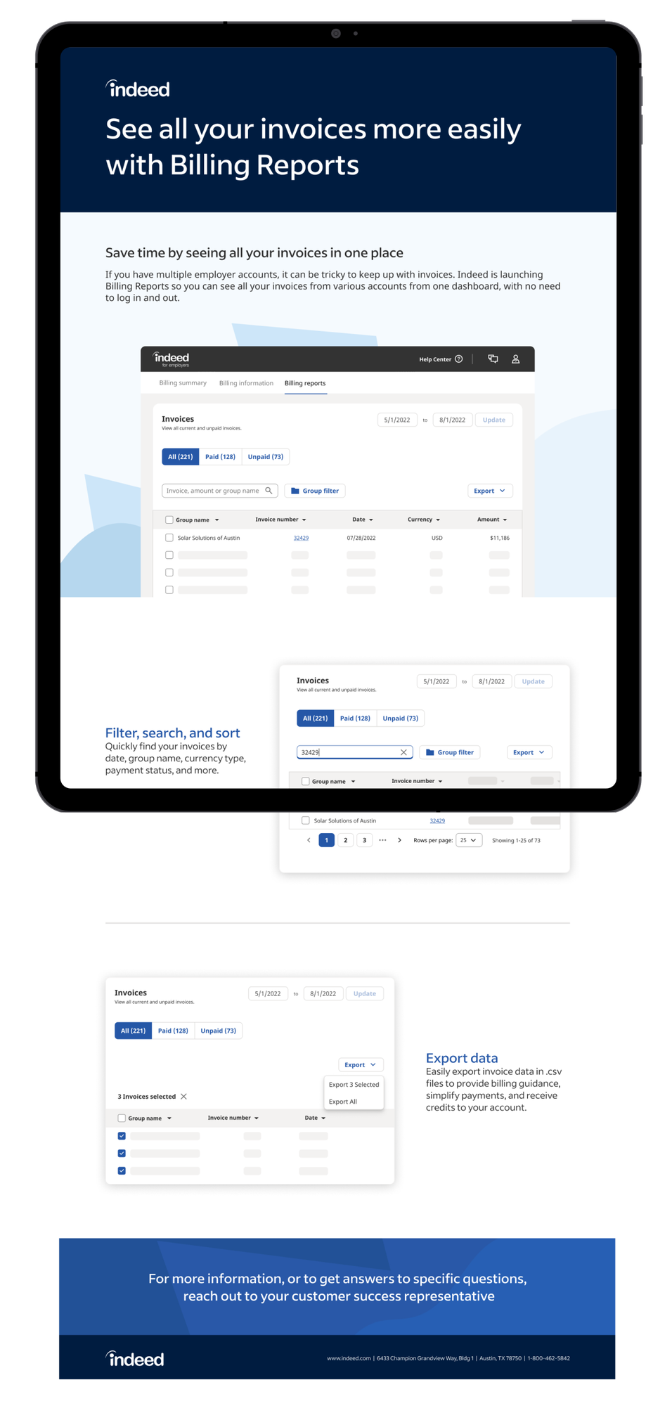 Billing Reports one pager on iPad